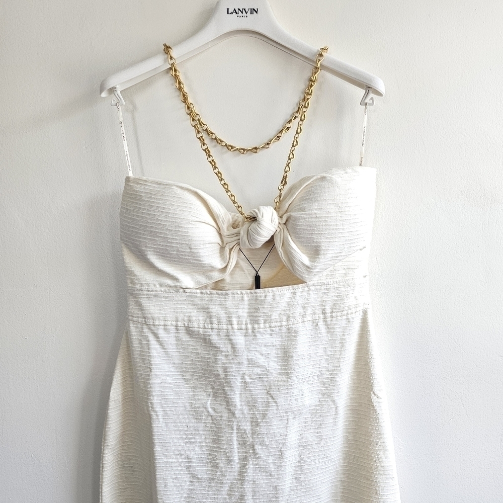 New Adriana Degreas Montaigne Cut-Out Chain Detail Off White Midi Dress Medium — image 7 of 8